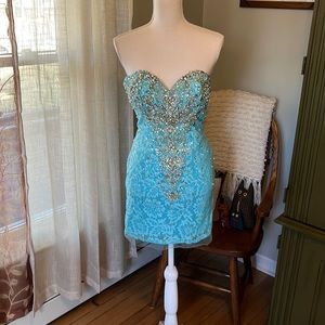 Mori Lee Strapless Jeweled Dress 3/4